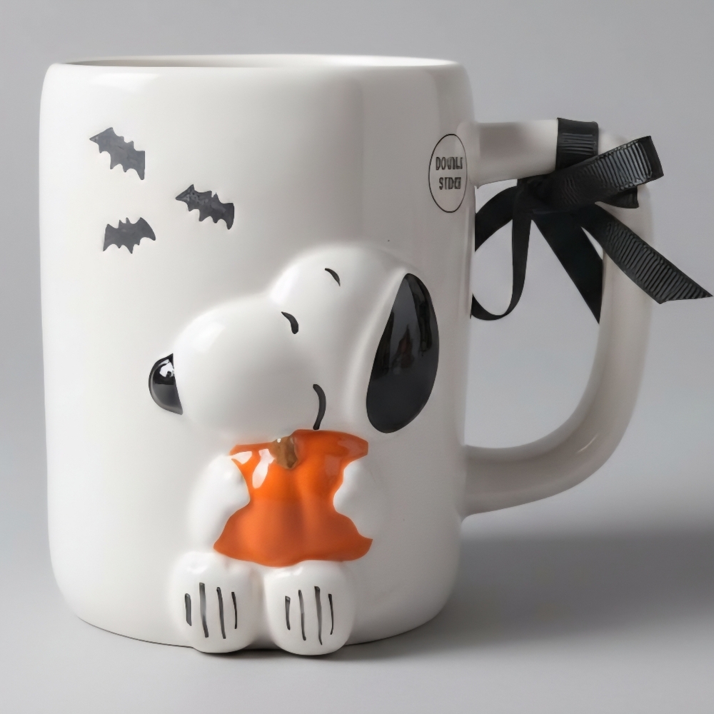 Rae Dunn Peanuts Snoopy Halloween Mug Pumpkin Bats Spooky Sweet White Ceramic - Picture 2 of 6
